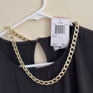 CARMEN MARC VALVO Gold Chain Black Sleeveless Blouse Size L NWT